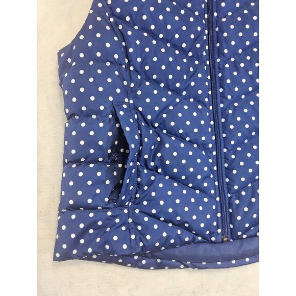 Lands End Down Puffer Vest Womens M P MP 10 Petite Blue White Polka Dot Quilted - Picture 3 of 6